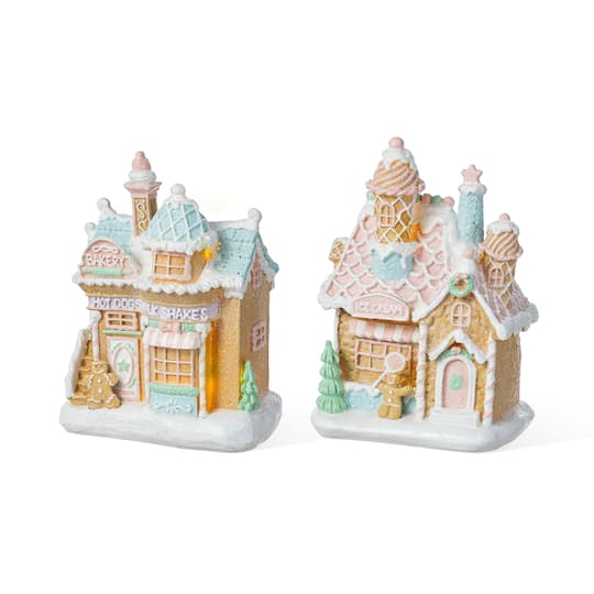 Glitzhome® 7" Christmas Macaron Resin Village Table Decor Set